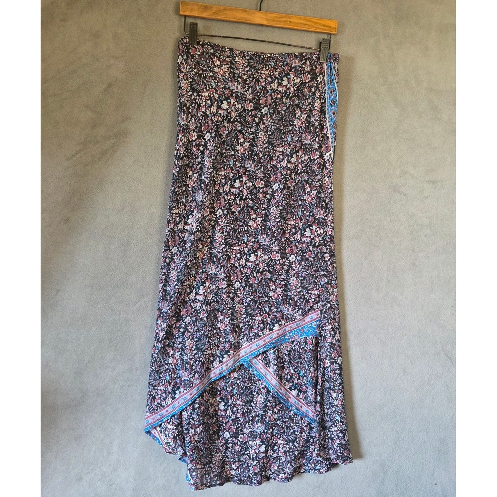 Silk Floral High Low Maxi Skirt Women Large Boho Cottage Flowy Ethereal